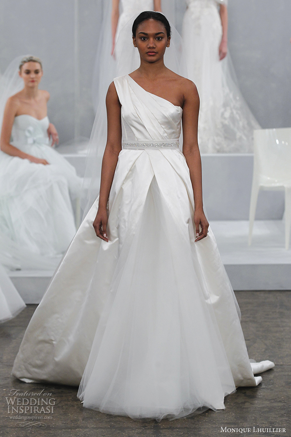 monique lhuillier bridal spring 2015 one shoulder wedding dress london