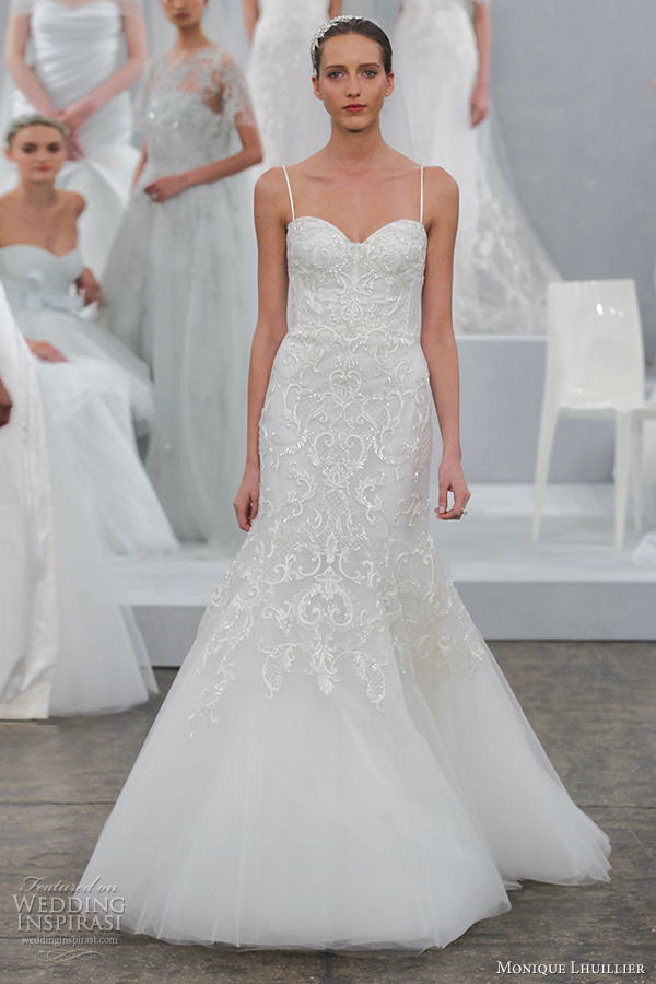 monique lhuillier bridal spring 2015 wedding dress spaghetti straps emmeline