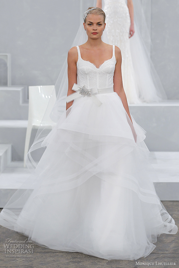 monique lhuillier bridal spring 2015 wedding dress valletta sleeveless ball gown straps