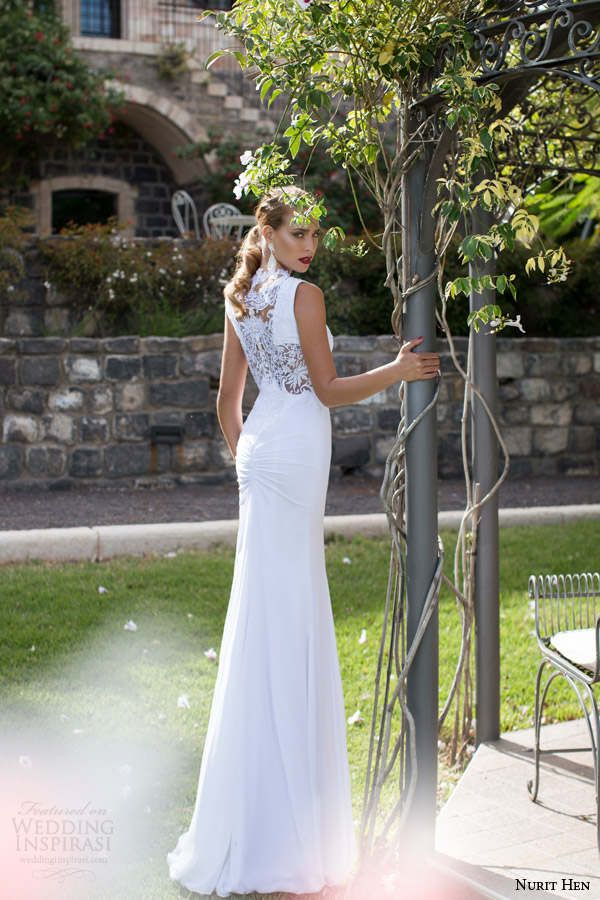 nurit hen bridal 2014 2015 sleeveless wedding dress illusion back view