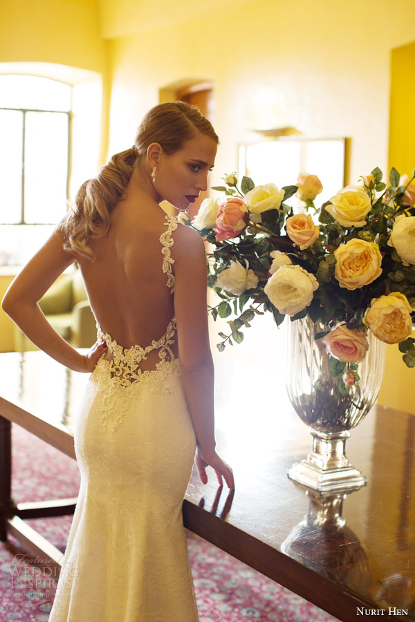 nurit hen bridal 2014 wedding dress lace straps back view