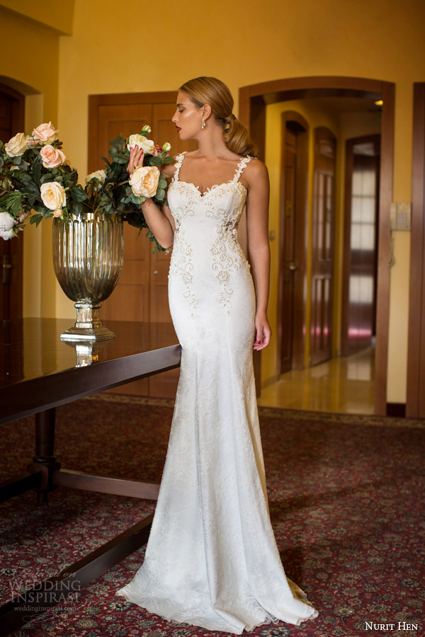 nurit hen bridal 2014 wedding dress lace straps front view