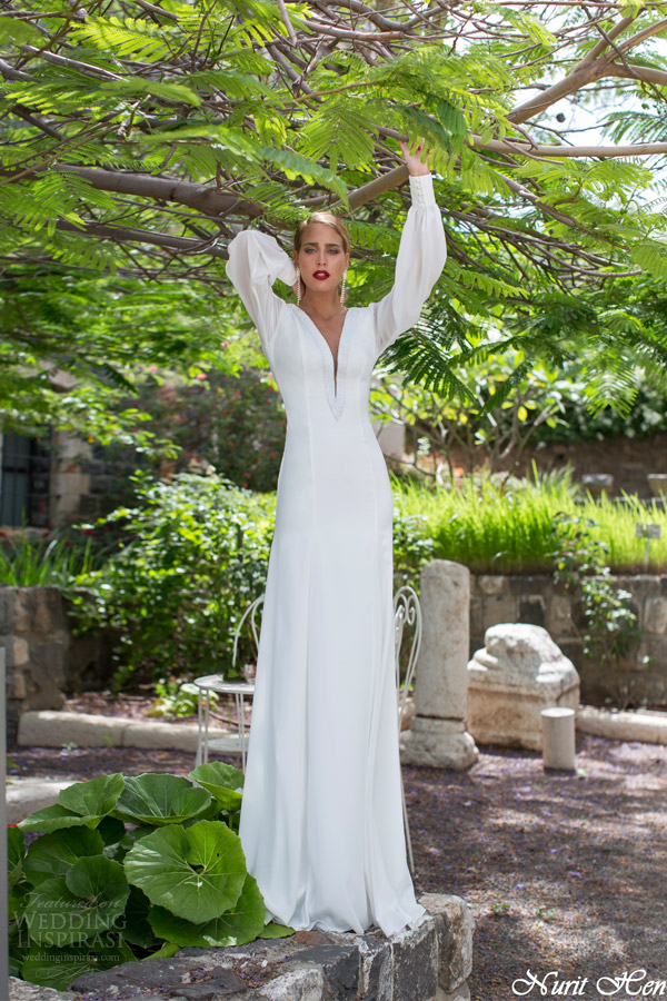 nurit hen summer 2014 bridal wedding dress long sleeve with cuffs