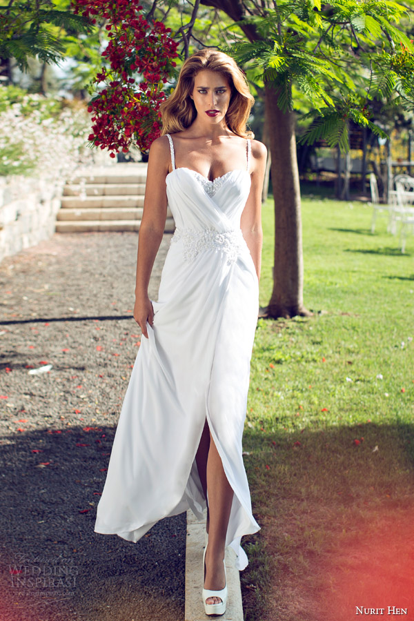 nurit hen summer 2014 draped wedding dress with straps