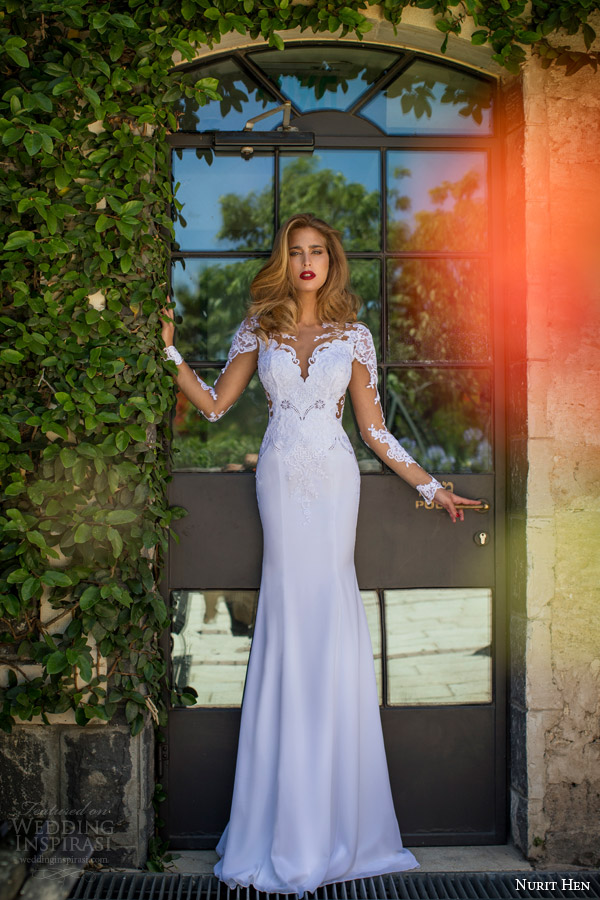 nurit hen summer 2014 illusion long sleeve wedding dress front view