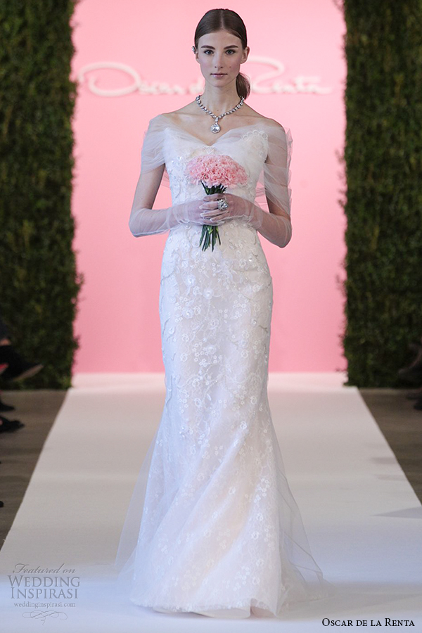 oscar de la renta 2015 white rose garden chantilly lace wedding dress