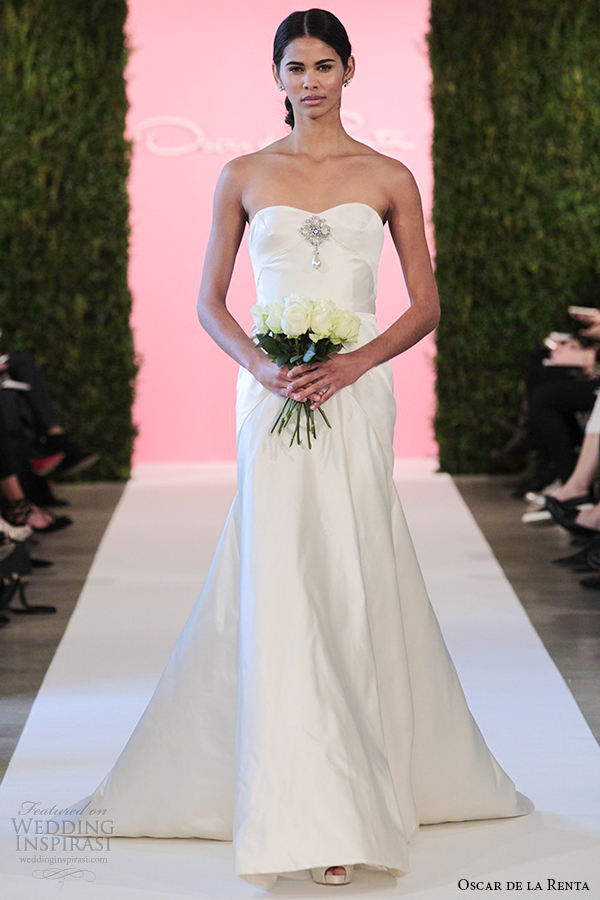 oscar de la renta bridal 2015 ivory duchess satin trumpet mermaid wedding dress