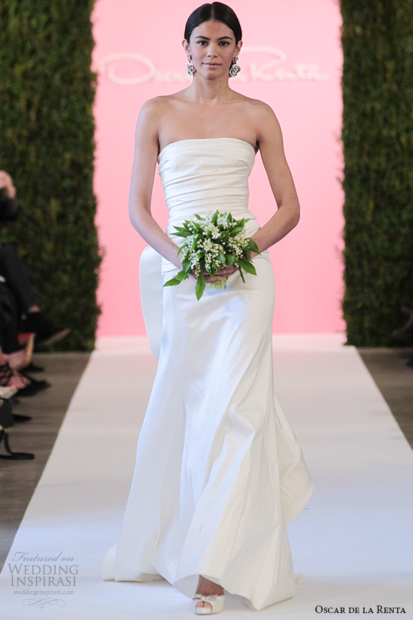 oscar de la renta bridal 2015 wedding dress ivory stretch mikado trumpet mermaid strapless caroline