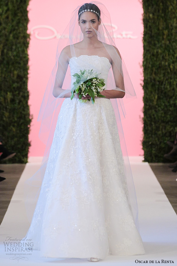 oscar de la renta bridal 2015 white lace printed silk mesh organza a line wedding dress corinne