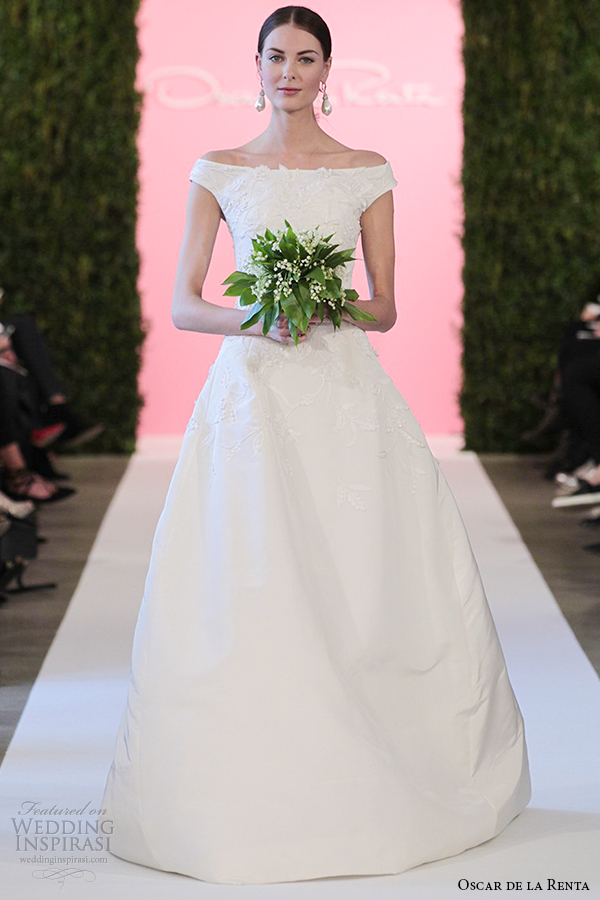 oscar de la renta bridal 2015 white silk faille ball gown embriodery wedding dress clara