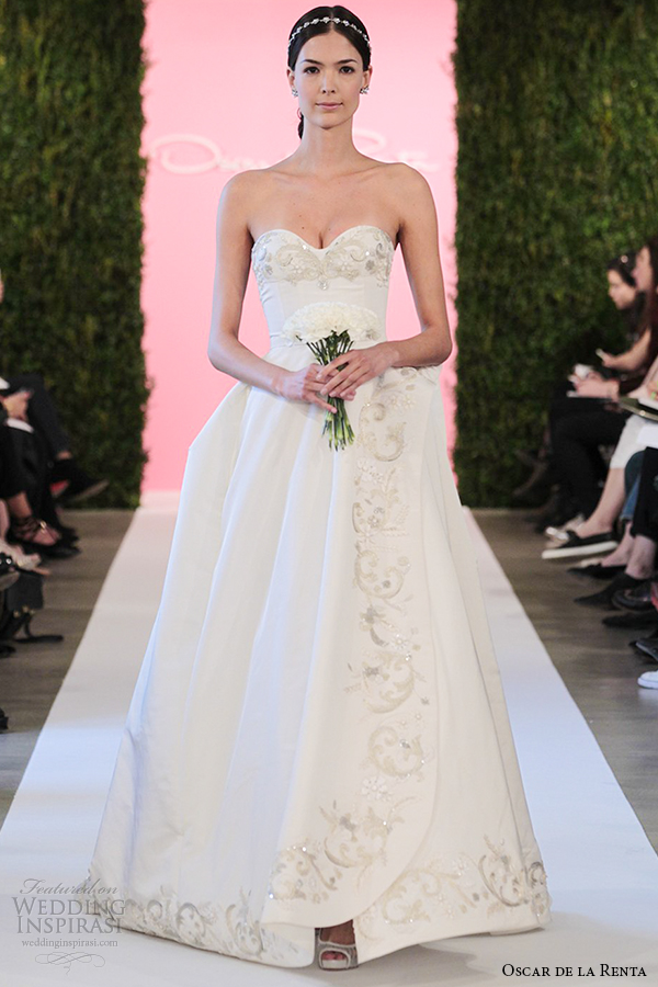 oscar de la renta bridal 2015 white silk faille ball gown wedding dress carmen