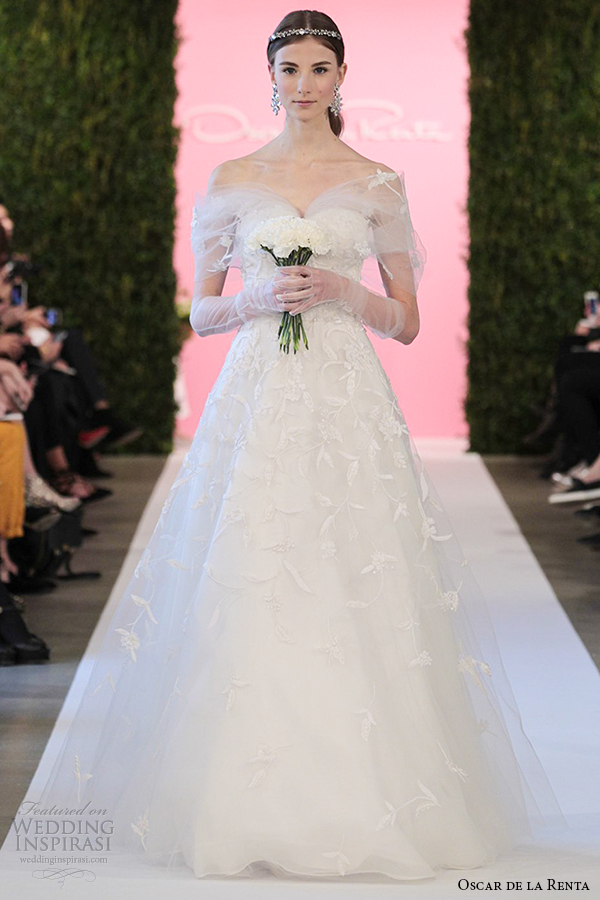 oscar de la renta bridal 2015 white tulle a line taffeta embroidery wedding dress charlotte