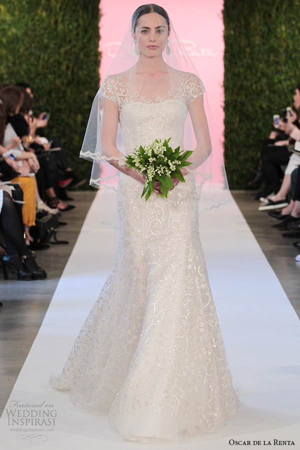 oscar de la renta bridal 2015 white tulle a line wedding dress camilla