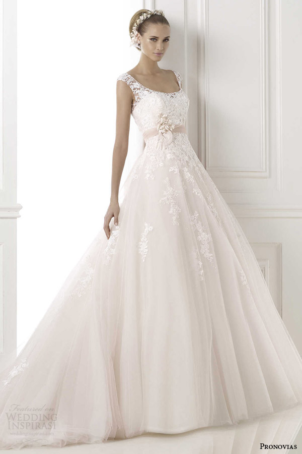 pronovias 2015 bia sleeveless blush wedding dress illusion straps