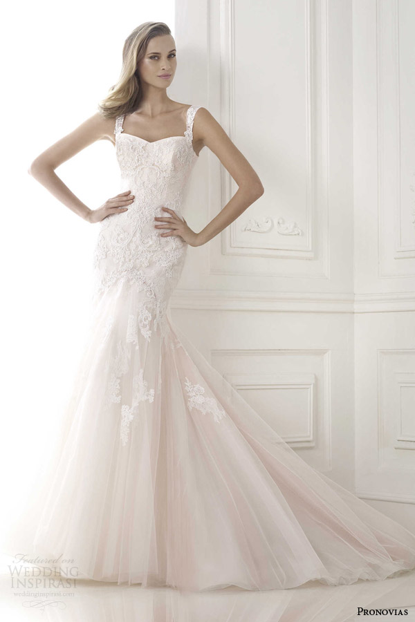 pronovias 2015 bice pink mermaid wedding dress with straps