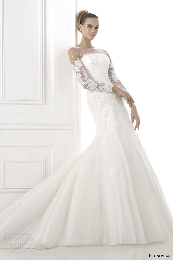 pronovias 2015 blade wedding dress illusion neckline long sleeves