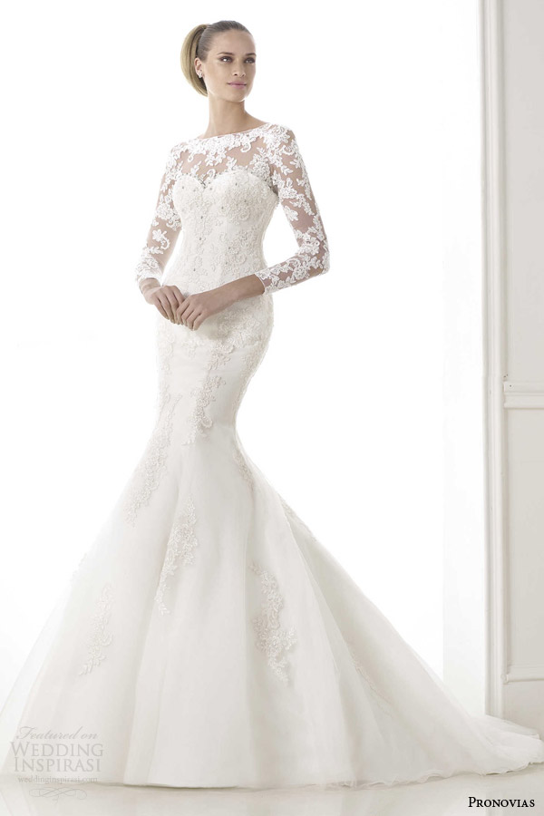 pronovias 2015 pre boseda strapless mermaid detachable long sleeve lace cover up