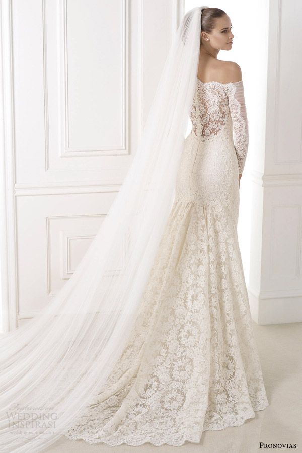 pronovias atelier bridal 2015 kampara off shoulder long sleeve wedding dress illusion back