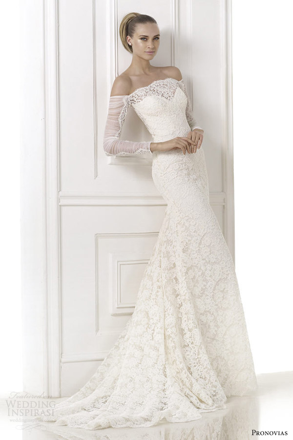 pronovias atelier bridal 2015 kampara off shoulder long sleeve wedding dress
