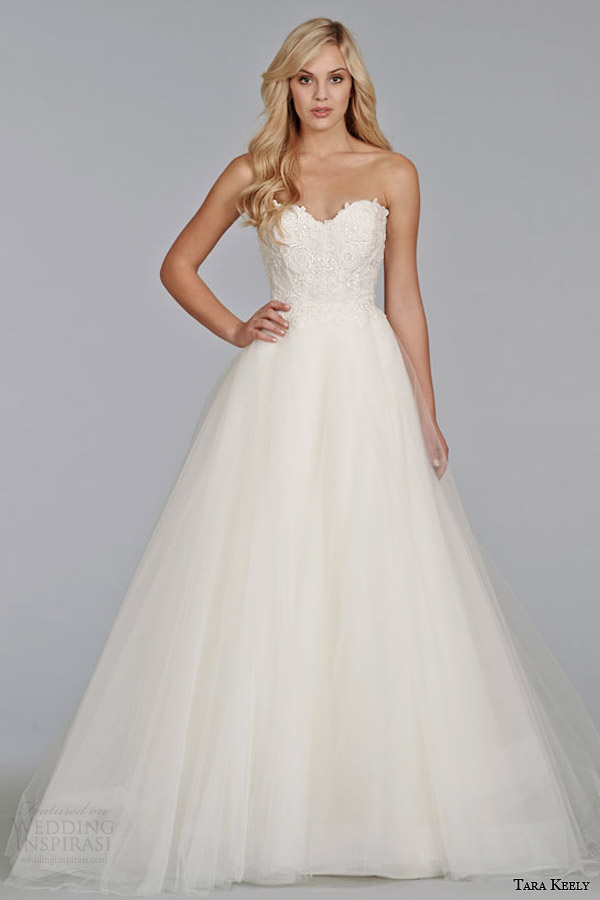 tara keely spring 2014 bridal tulle strapless ball gown venice lace strapless bodice sweetheart neckline style 2401