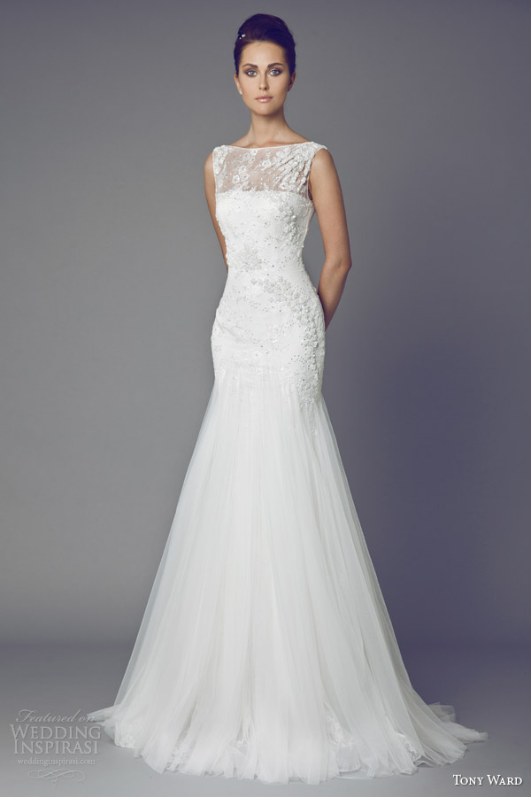 tony ward 2015 chyrs sleeveless wedding dress illusion neckline