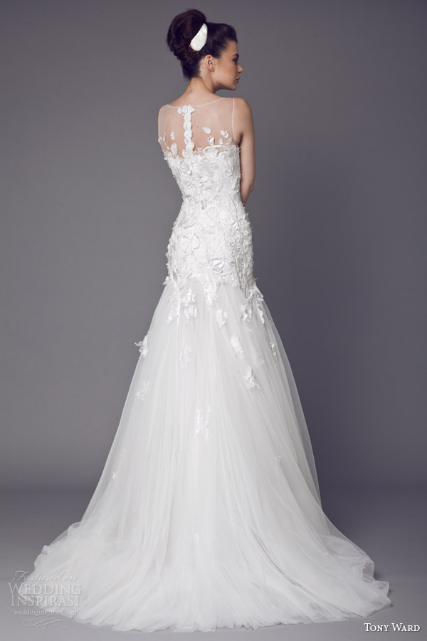 tony ward bridal 2015 stellaire sleeveless wedding dress illusion neckline back train