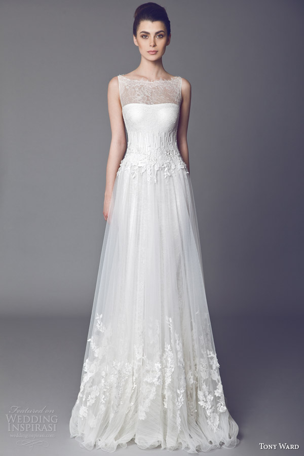 tony ward bridal 2015 violetta sleeveless wedding dress illusion neckline