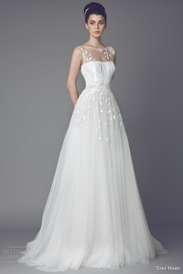 tony ward wedding dresses 2015 daisy sleeveless gown with illusion neckline