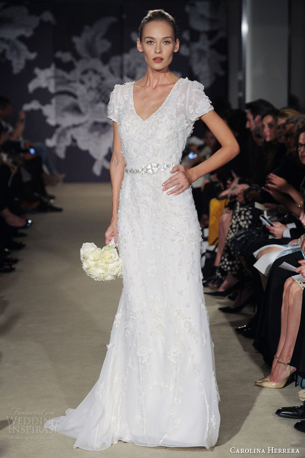 carolina herrera bridal spring 2015 cameron short sleeve wedding dress