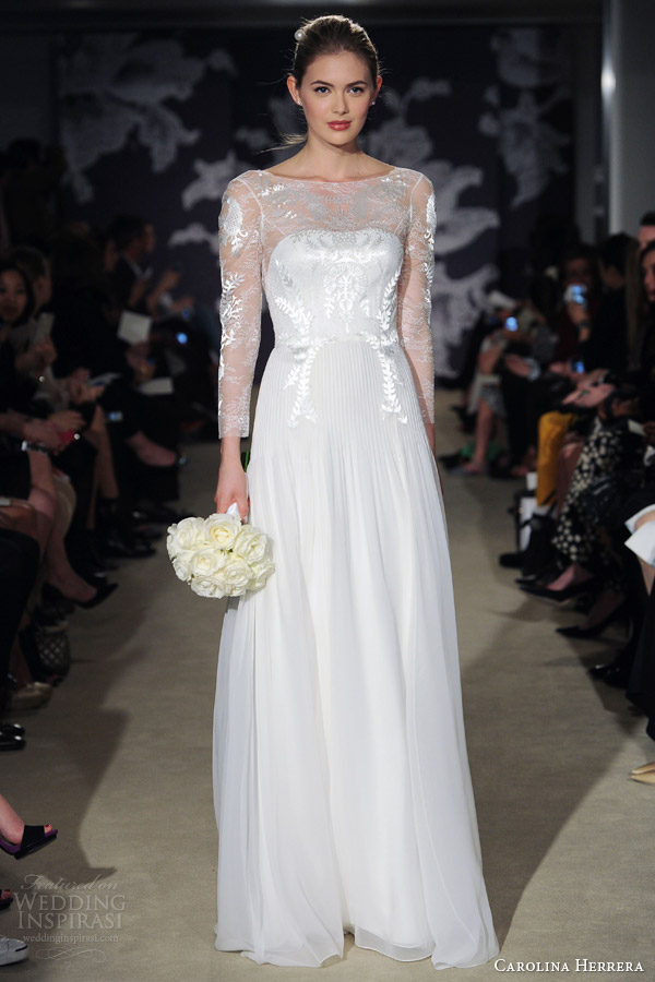 carolina herrera bridal spring 2015 chantalle wedding dress illusion sleeves neckline