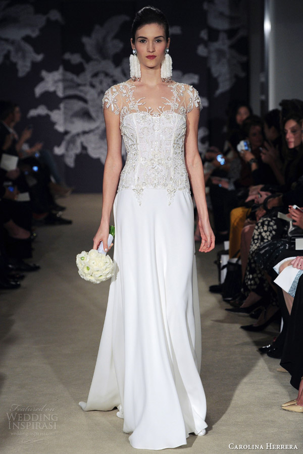 carolina herrera spring 2015 bridal charlie wedding dress illusion cap sleeves neckline