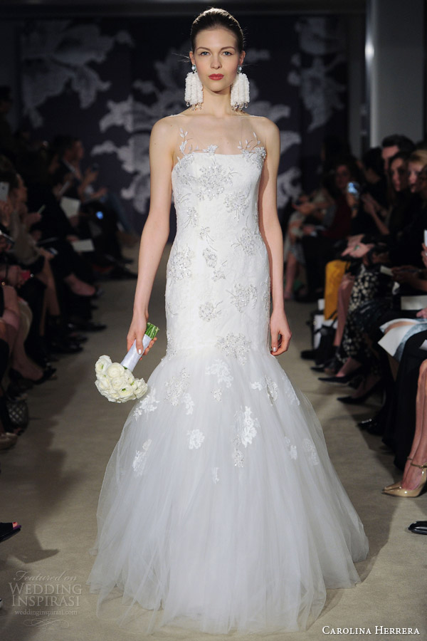 carolina herrera spring 2015 bridal claribelle sleeveless mermaid wedding dress illusion neckline
