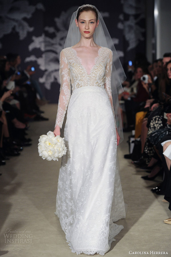 carolina herrera spring 2015 bridal claudette long sleeve lace wedding dress