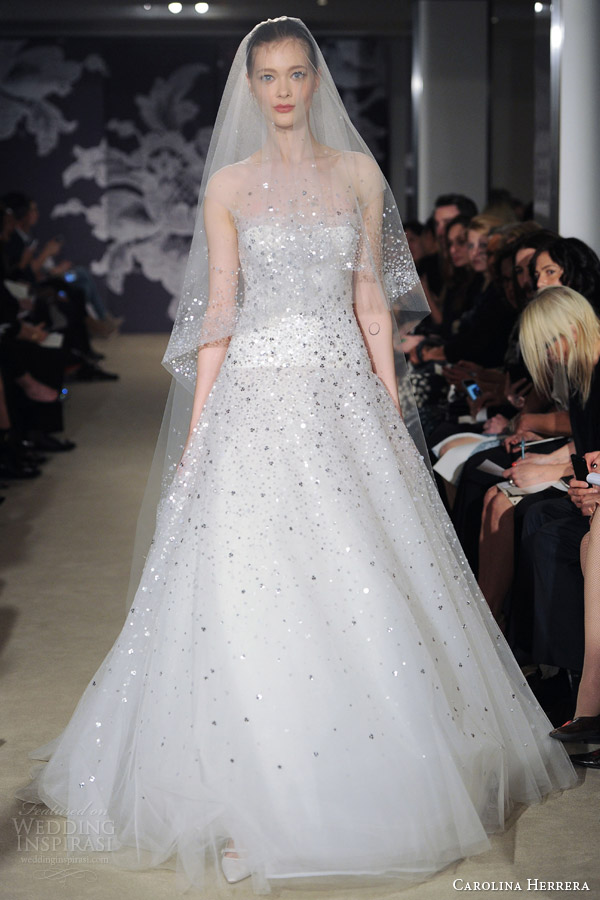 carolina herrera wedding dresses spring 2015 celeste embellished bridal gown with illusion neckline cap sleeves