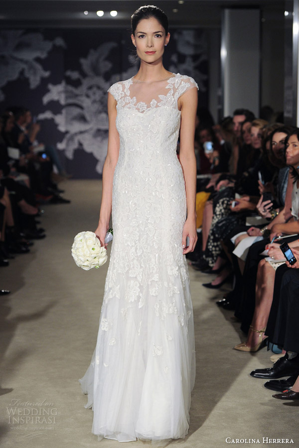 carolina herrera wedding dresses spring 2015 illusion cap sleeve bridal gown claire