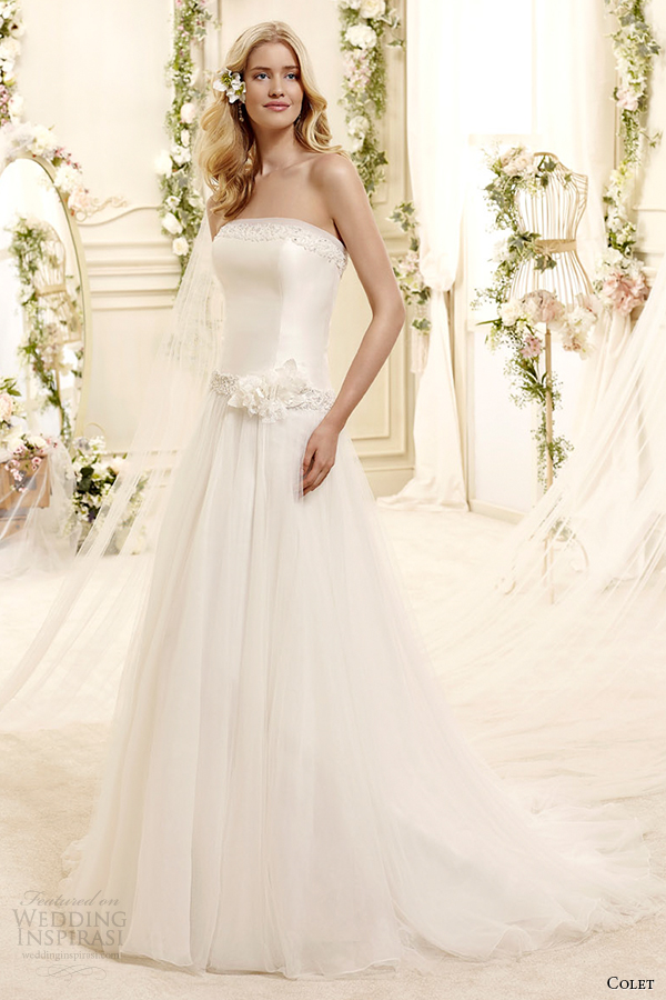 colet bridal 2015 style 21 coab15284iv straight across strapless a line wedding dress