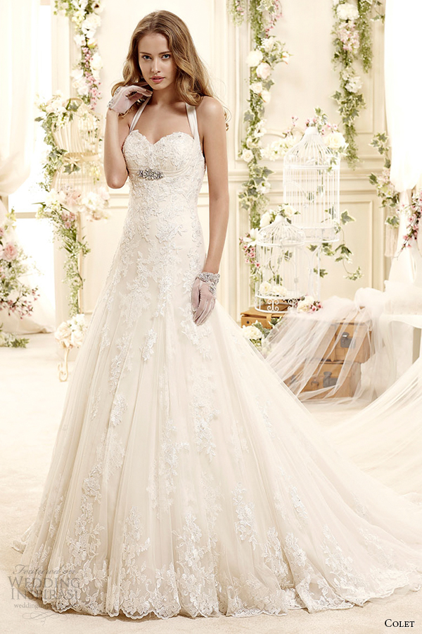 colet bridal 2015 style 23 coab15226iv halter neckline a line lace wedding dress