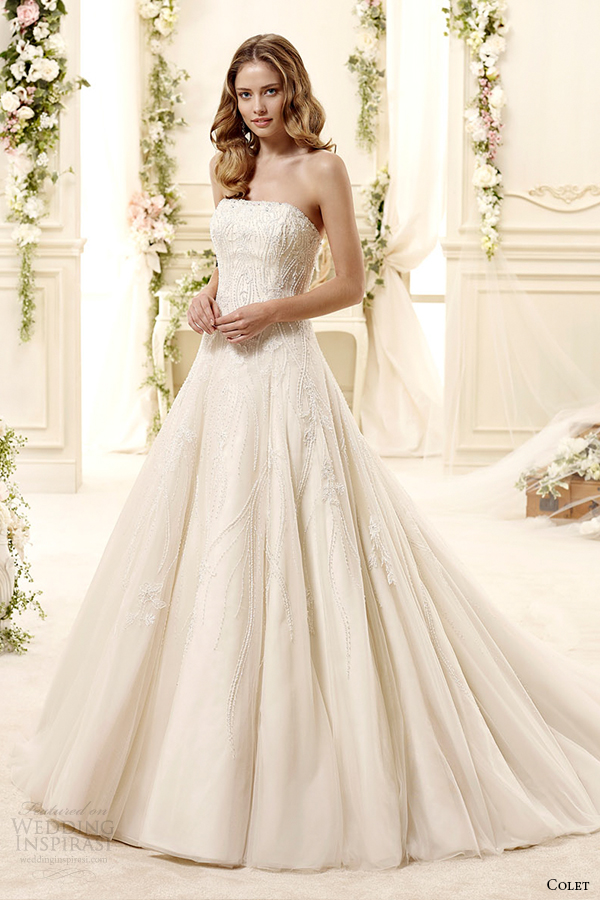 colet bridal 2015 style 32 coab15249di straight across strapless a line wedding dress