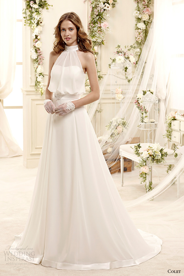 colet bridal 2015 style 37 coab15245iv illusion sheer high neckline halter blouson a line wedding dress