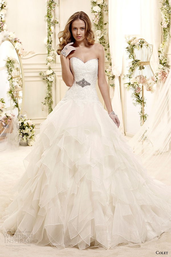 colet bridal 2015 style 39 coab15321iv sweetheart strapless a line handkerchief tiered wedding dress