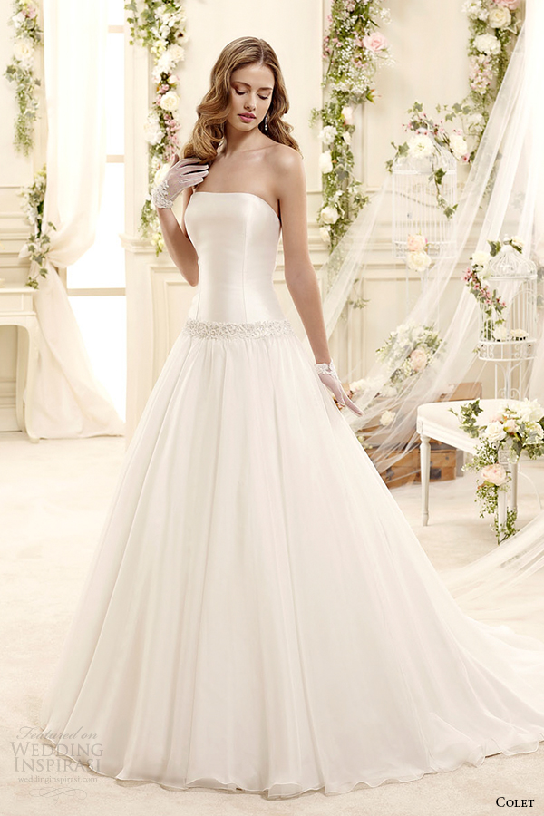 colet bridal 2015 style 45 coab15241iv straight across strapless a line wedding dress dropped waist