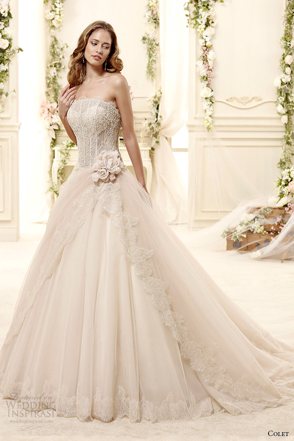 colet bridal 2015 style 5 coab15296ch straight across strapless a line blush color wedding dress