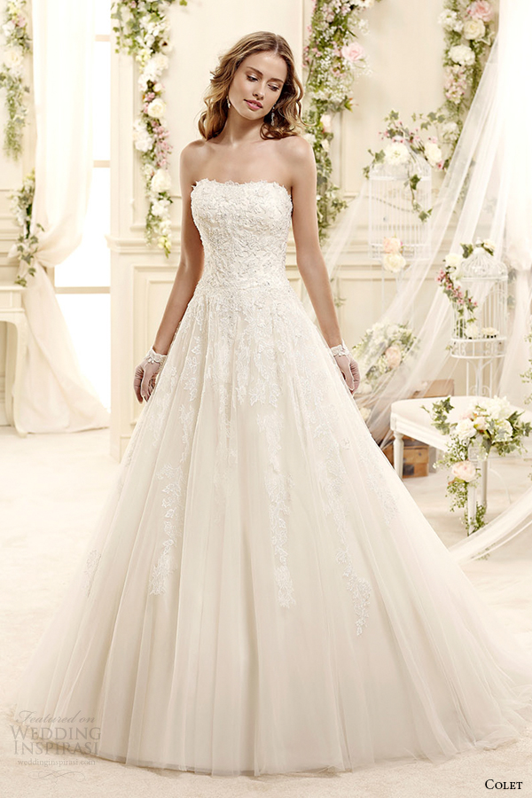 colet bridal 2015 style 55 coab15222iv strapless romantic a line lace wedding dress