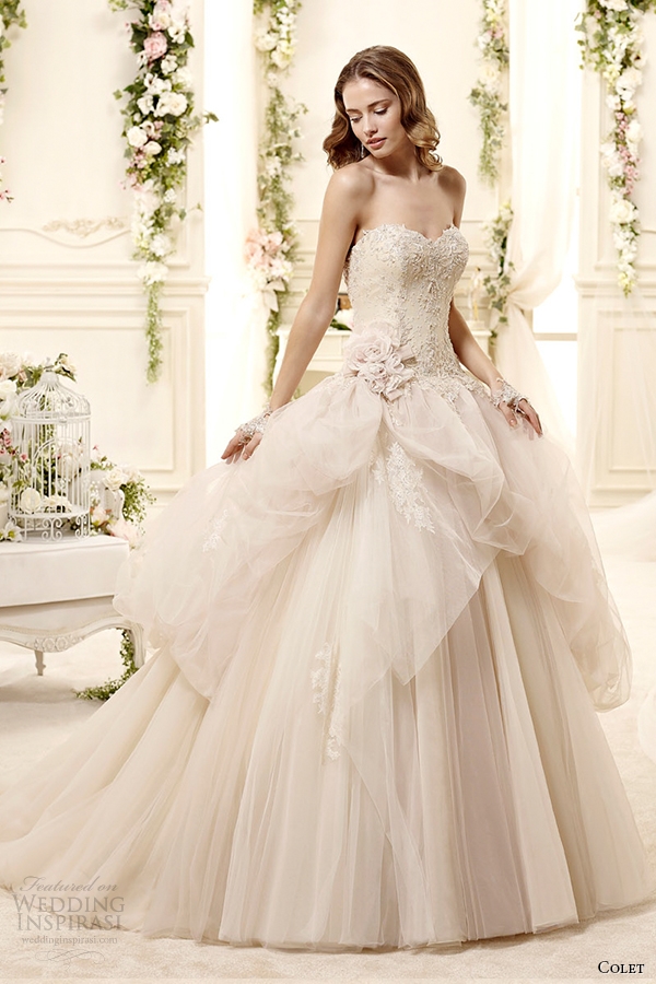 colet bridal 2015 style 6 coab15269ch champagne sweetheart strapless gathered overskirt wedding dress