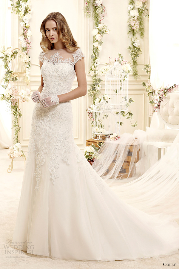 colet bridal 2015 style 63 coab15228iv sheer illusion neckline cap sleeve wedding dress