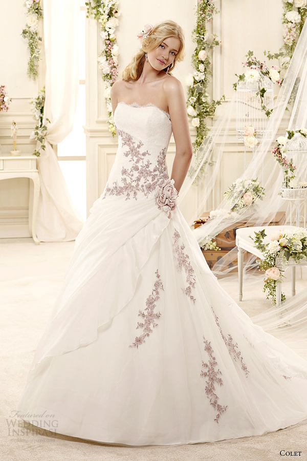 colet bridal 2015 style 7 coab15303ivll strapless a line pink lavender floral embroideried wedding dress