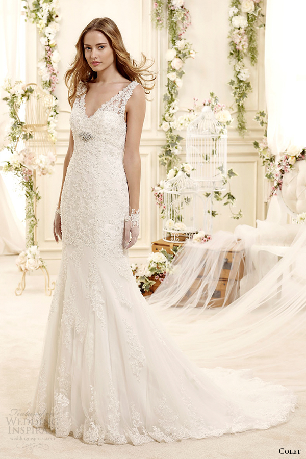 colet bridal 2015 style 71 coab15295iv v neck sleeveless fit and flare wedding dress