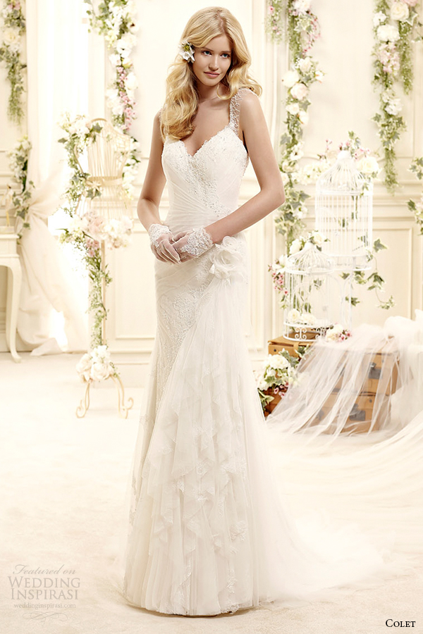 colet bridal 2015 style 72 sheer straps sweetheart neckline sleeveless sheath wedding dress