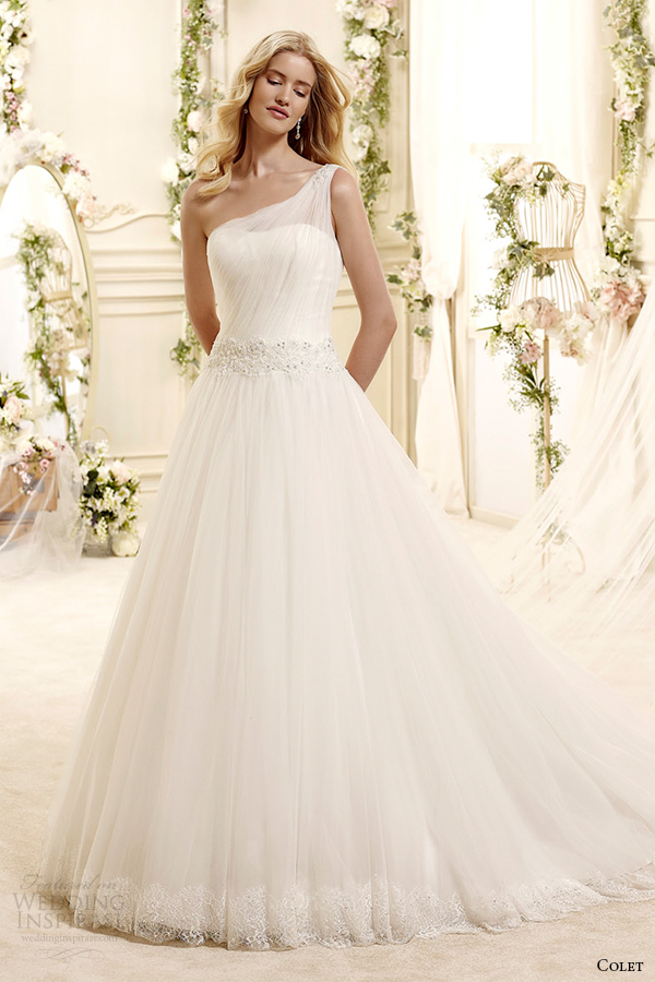 colet bridal 2015 style 73 coab15219iv one shoulder a line wedding dress with draped bodice