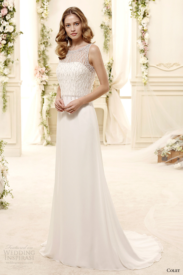 colet bridal 2015 style 74 coab15270iv illusion neckline sleeveless column wedding dress